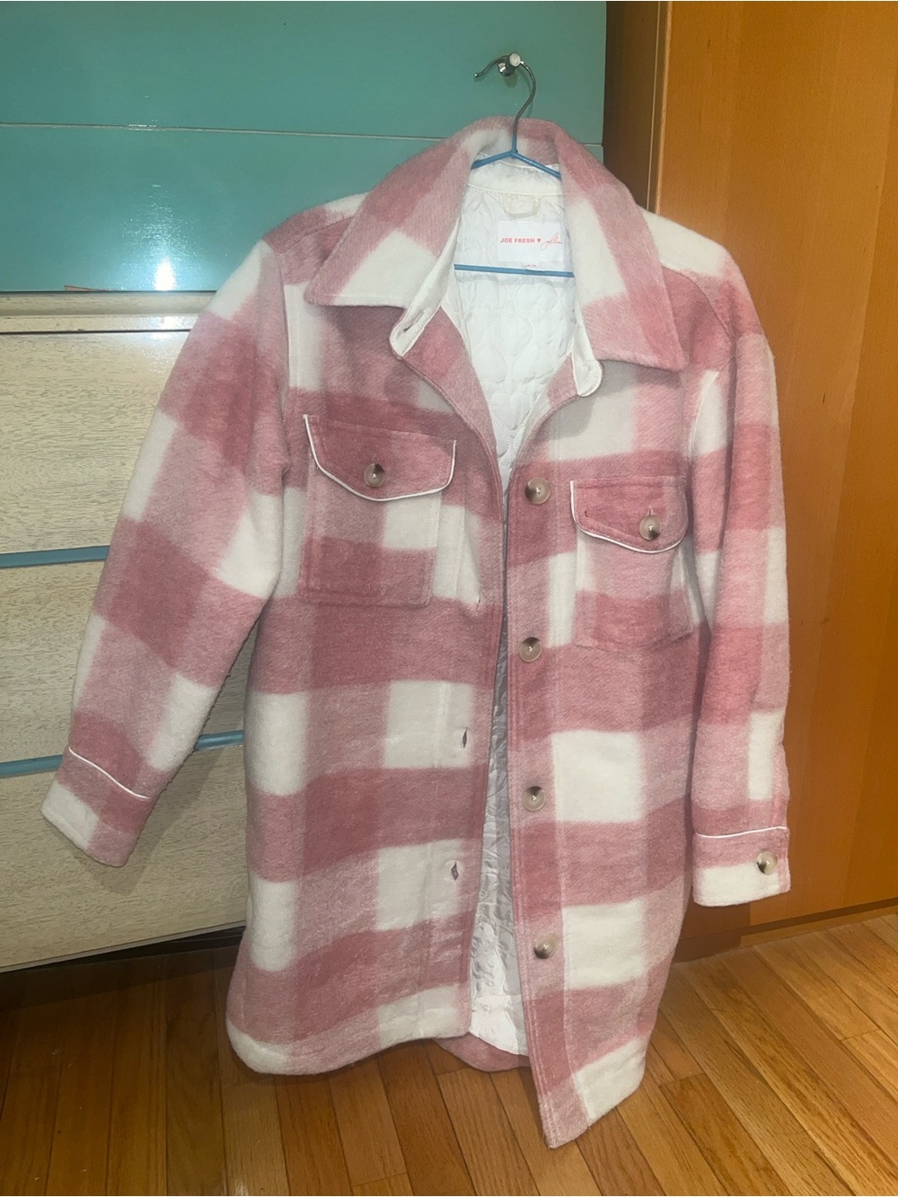 Joe Fresh Pink and White Plaid Jacket Coat